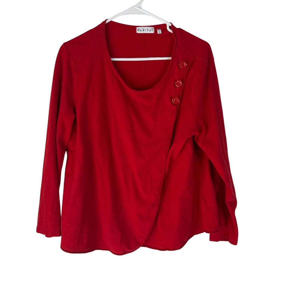 Habitat‎ Red Asymmetrical Button Front Long Sleeve Women's Top Size M Lagen